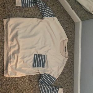 light pink with gray & white striped sweater